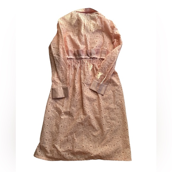 Sister Jane Elegant Pink Eyelet Dress Semi Sheer Knee Length Slit On Side Size M - Picture 4 of 7